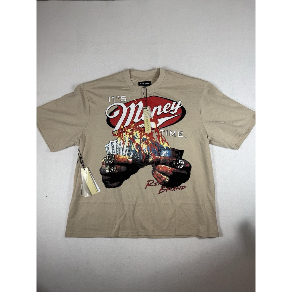Reason Clothing Mens Graphic T Shirt XXL Beige Its Money Time Burning Cash NWT
